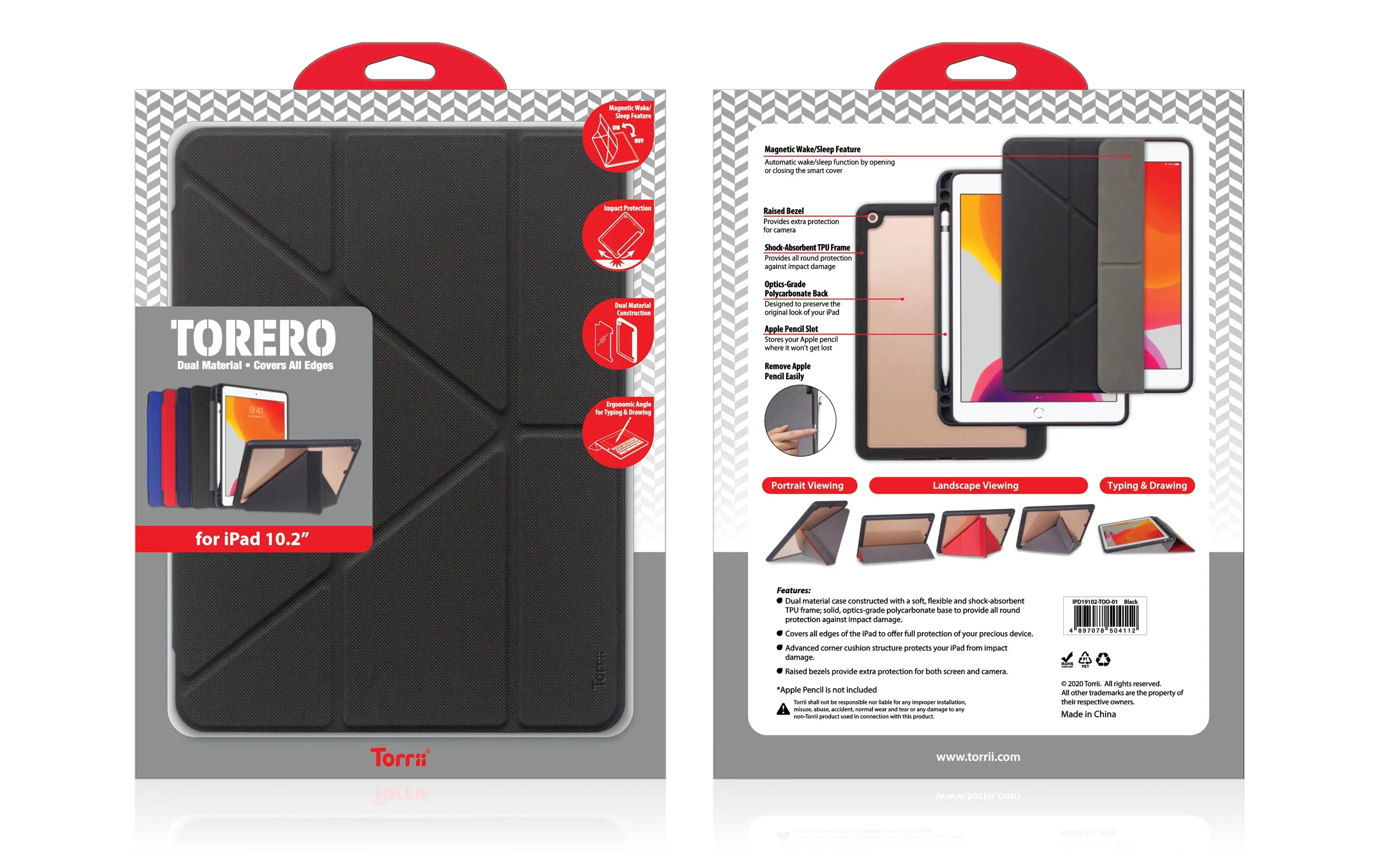 Torrii Torero Case With Pencil Slot For Apple iPad 10.2 (2019) - Black - Tashqila Torrii Torero Case With Pencil Slot For Apple iPad 10.2 (2019) - Black - Tashqila